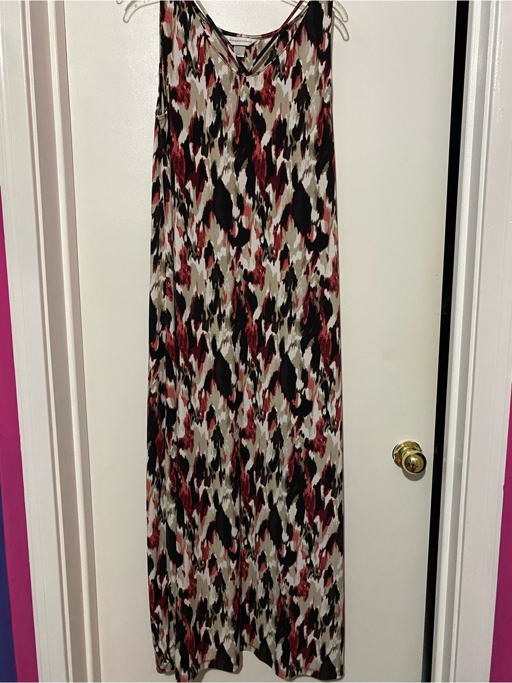 Christopher & Banks Printed Maxi Dress in Burgundy, Taupe and Black